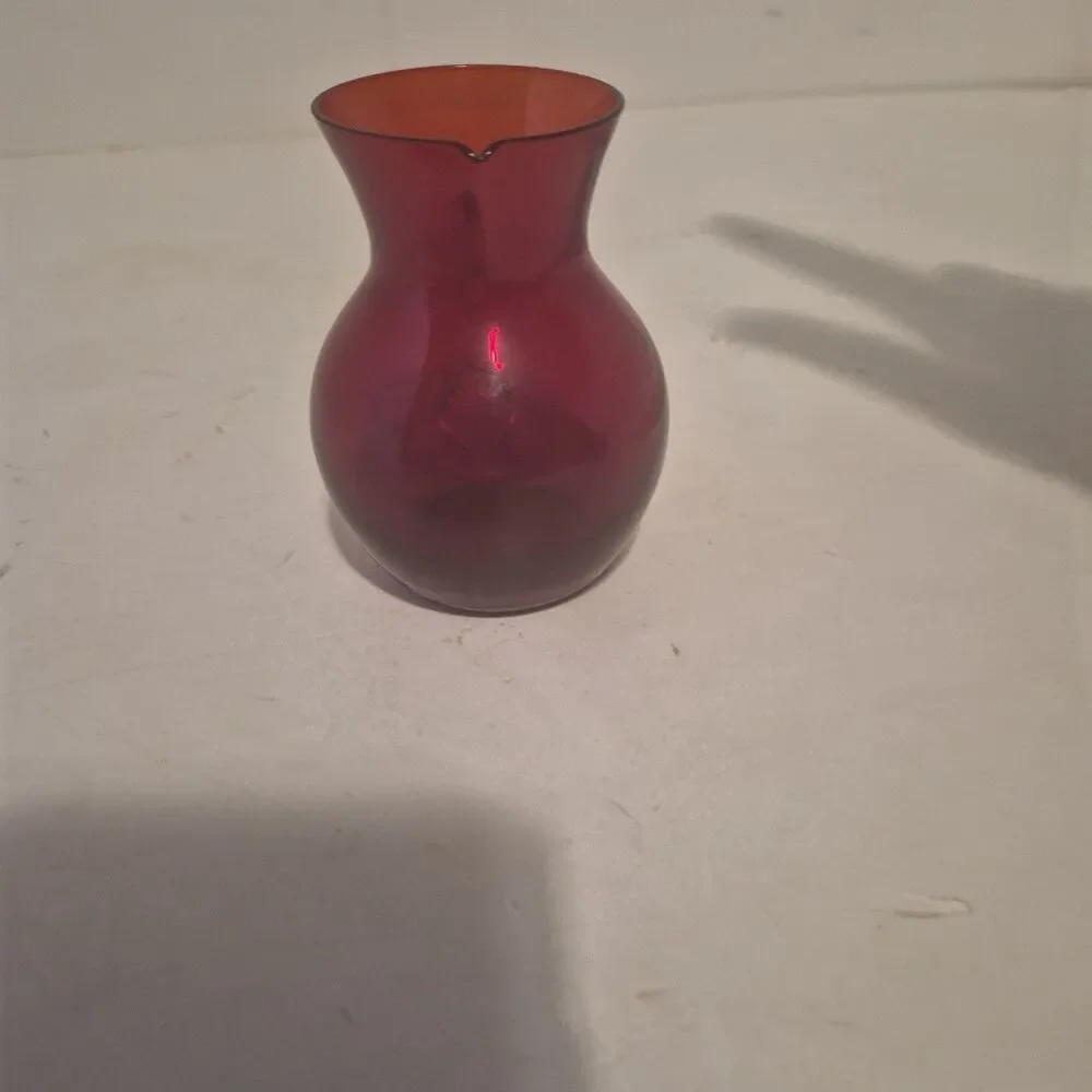 Vintage Ruby Red Pitcher Glass W/Applied Clear Handle